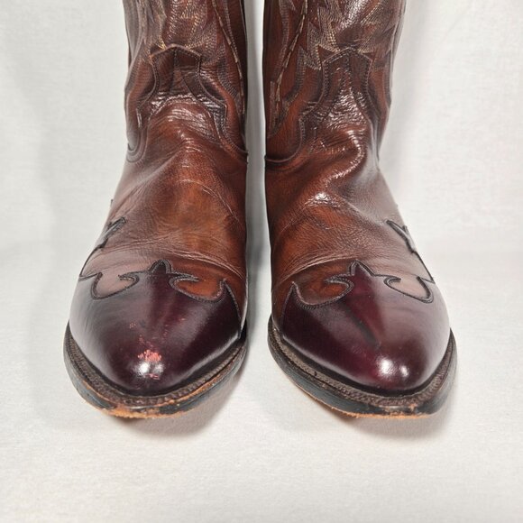 Vintage 1977 DAN POST Brown Leather Vegas Cut COWBOY Wingtip Boots Men Size 11D. - Picture 9 of 17